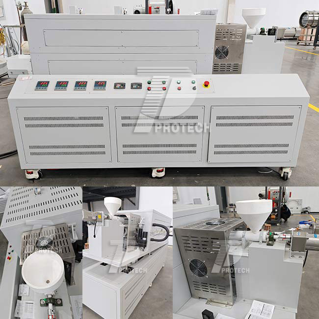Actual photo of the rotating tube furnace with three temperature zones for the special material hopper